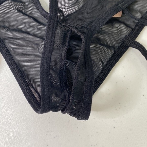 Honeydew Intimates Peek-A-Dew Lucy Hipster Black Lace Mesh Thong Strappy Panty - Picture 9 of 12